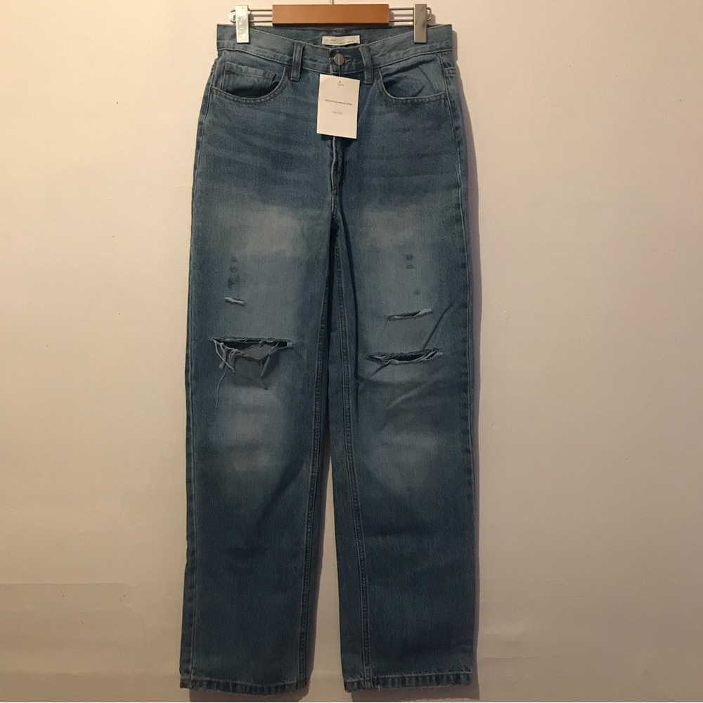 Oak + Fort high rise long-length distressed denim jeans NWT Sz 26”